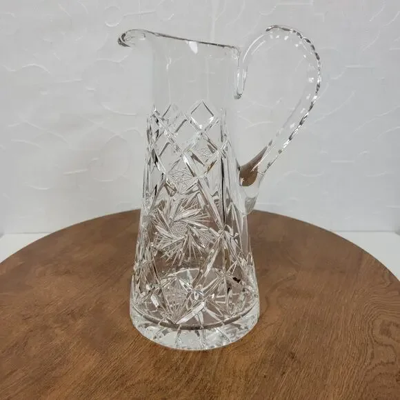 Vintage Antique American Brilliant Crystal Clear Cut Glass Pitcher 9.5" - Picture 1 of 10